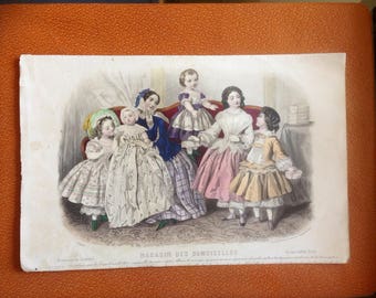 Antique engraving, 1855 misses stores