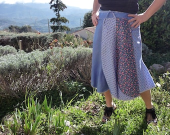 Skirt worn leaf plain and floral patchwork bucket