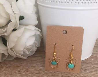 Earrings Pilla Golden geometric turquoise pendant