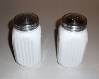 Vintage Large White Milk Glass Salt and Pepper Shakers. Stove Top Shakers.