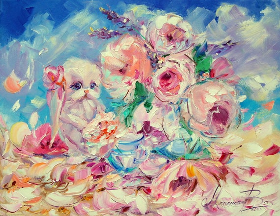 Download Flowers painting Bunny Cute painting Roses painting