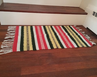 Vintage Kilim Rug | Handwoven, Striped Kitchen Rug, Kitchen Mat, Bath Mat, Southwestern Style, Indian tribal, Boho Style, Fringed rug