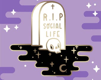 R.I.P Social Life PREORDER - Hard enamel pin// Skull, moon, stars, goth, enamel pin