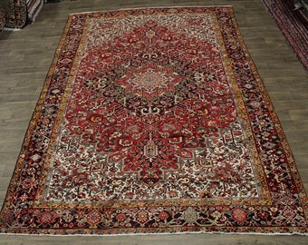 Fantastic Geometric S Antique Original Heriz Persian Rug Oriental Carpet 10X14
