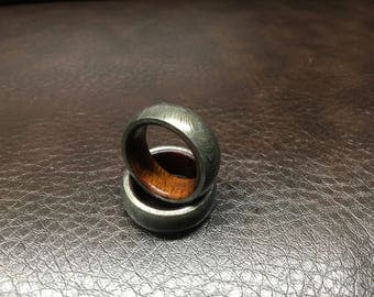 Unique Damascus Steel Men's Ring w/ Wood Liner - Handcrafted Forged 180 Layers - Engagement or Gift - Locally Made - SUPER SALE