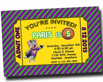 Chuck E. Cheese Invitation, Chuck E. Cheese Birthday Party, Chuck E. Cheese Birthday. Digital (print it yourself)
