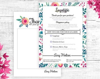 Floral Lula Thank You Card, Free Customize, Care Card, Return/Exchange, Floral, Policy Card, Digital Files