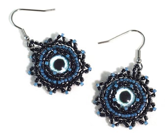 Mermaid Evil Eye Earrings - Surgical Steel Hooks -Evil Eye Earrings - Free US Shipping