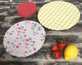 Fabric food covers/ picnic food bowl covers/ bbq fabric covers/ eco friendly food storage/ bug protector covers/ reusable pretty bowl cover