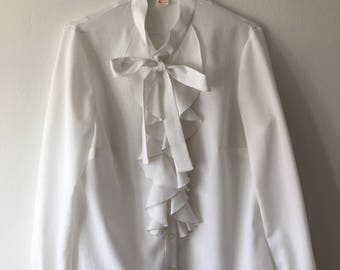 1970's white ruffled blouse