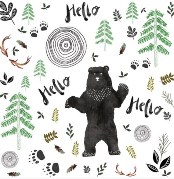 Black and White Woodland Nursery Bedding Set Bears & Deer