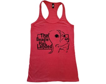 Beagle "The Beagle Has Landed" Tee, Vneck Racerback Tank Top