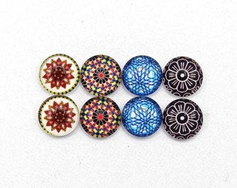 8 cabochons round glass mixte12mm series 1 "3"