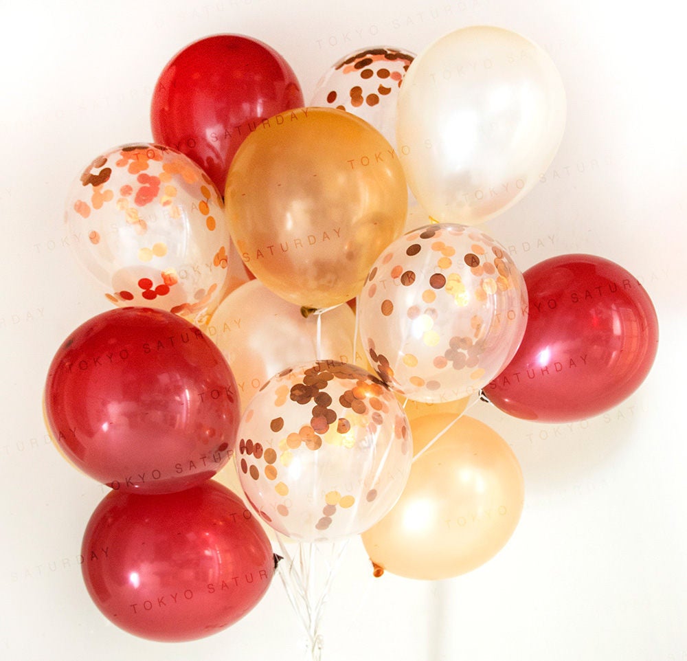 Burgundy Gold Confetti Balloon Celebration Engagement