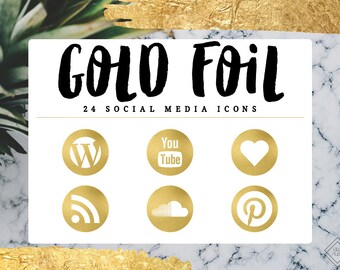 Gold Foil Social Media Icons Blog Blogger Website Web Design Buttons Metallic Blogging Modern Minimal Digital Blogging Follow Network Icon