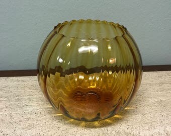 Vintage Mid Century Amber Gold Globe Bowl
