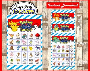 Pokemon Bingo 10 Cards, printable Pokemon Bingo game, Pokemon printable bingo cards instant download