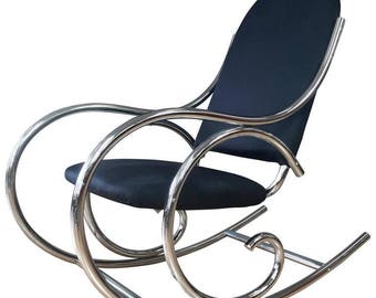 Vintage Thonet Style Tubular Chrome Rocking Chair 1970s