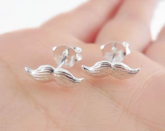925 Sterling Silver Mustache Stud Earrings, Mustache Stud, Mustache Earrings, Mustache Jewelry, Mustache Love, Moustache, Stache Jewelry