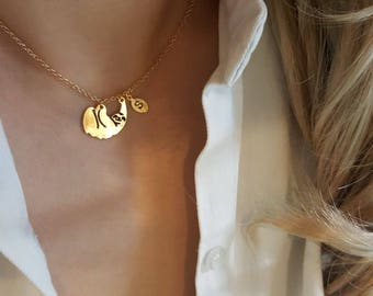 Delicate Sloth necklace,Sloth necklaces,initial leaf necklace,Layering necklace,Tiny Necklace ,Bridesmaid Gift, valued gift
