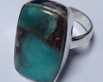 Beautiful Sterling Silver Genuine Amazonite Bronze Stone Ring, Ring Size 10, Silver 925, Boho Silver Ring, Gypsy Ring, Amazonite Bronze Ring