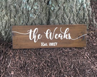 Family EST Sign, Family Name Sign, EST Sign, Last Name Sign, Housewarming Gift, Engagement Gift, Family Established Sign, Name Sign, Wedding