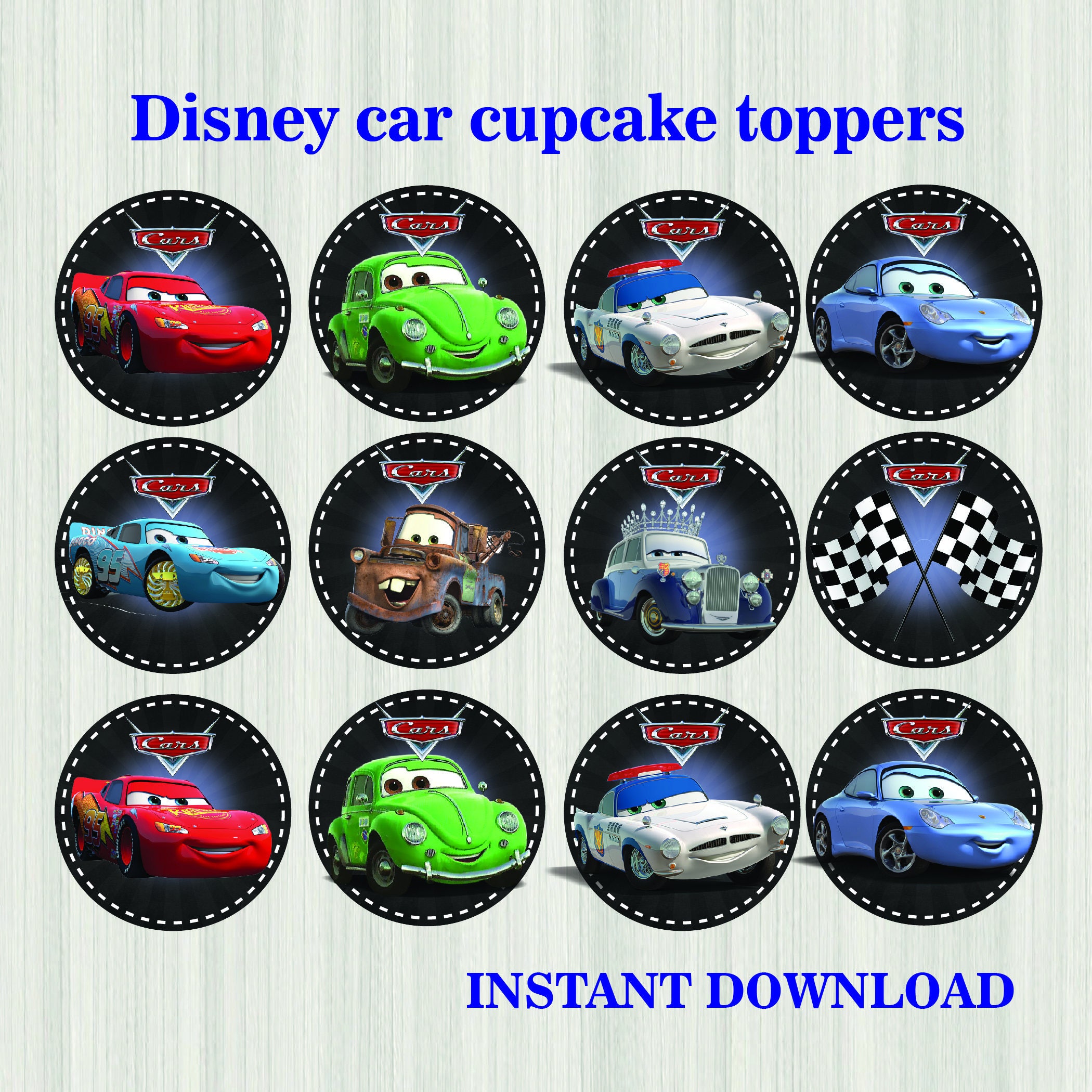 Disney Cars Cupcake Toppers Chalkboard Cars Stickers