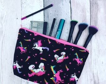 Unicorn wash bag, unicorn makeup bag, unicorn fabric, rainbow fabric, rainbow wash bag, rainbow make up bag, cloud fabric, sanitary bag