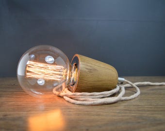Oak Wood Plug In Pendant Light