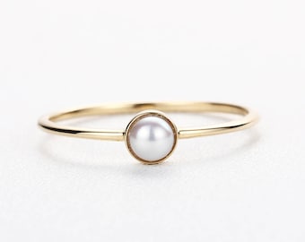 Pearl engagement ring 14K Gold Minimalist engagement ring Simple Thin Dainty Fresh water Pearl Jewelry Stacking Promise Anniversary gift