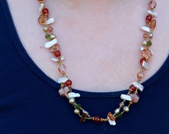 Beaded Pearl and Glass Necklace - FJ 66