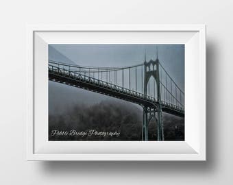 Urban Art, Bridge Art, Suspension Bridge, Cathedral Park Photo, "Saint Johns Bridge," Portland Bridges Art
