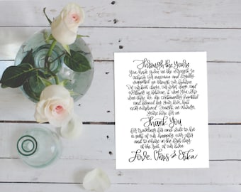 Wedding thank you place card, thank you card, thank you print