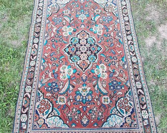 4' x 6'1'' Vintage Persian Rug, Low Pile Worn Persian Rug, Distressed Persian Rug, Lovely Color Rug, Old Rug, Rugs, Carpet