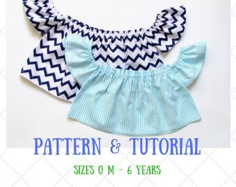 Baby Top Sewing Pattern, Flutter Top Pattern, Off the Shoulder Top pattern for babies, Girls Top Pattern, Crop Top pattern