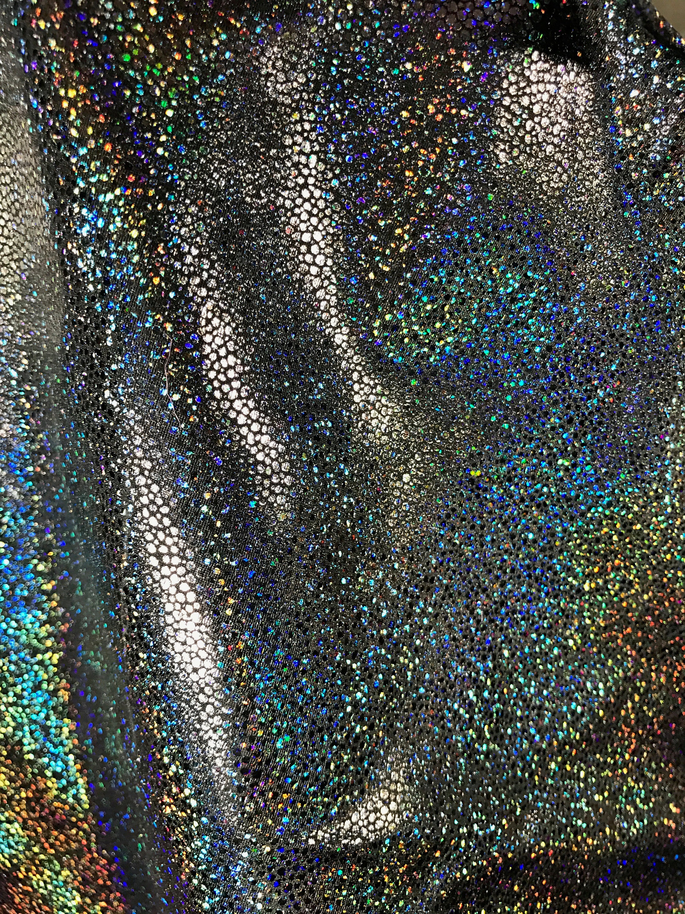 Black Holographic Nylon Spandex Fabric by-the-yard Holo