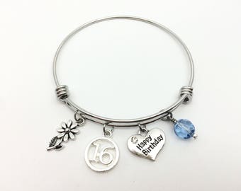 16th Birthday Expandable Charm Bracelet, 16th Birthday Gift, 16th Birthday, Birthday Bracelet, Sweet Sixteen Bracelet, Sweet 16 Jewellery