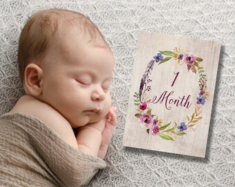 Baby Milestone Cards, Milestone Signs, Baby Growth Cards, Purple Milestone Monthly Milestone Cards Boho Baby Cards, Tribal Milestone Signs,