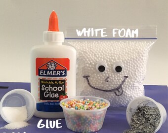 SLIME KIT ELMERS glue foam balls white rainbow borax 3d holographic glitter free shipping smiley cyrus