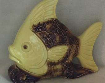 Yellow and Brown Fish Garden Planter / Wall Pocket (#052)