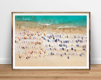 Aerial Beach Photography, People on Beach Print, Beach Art, People Crowd Beach Print Instant Printable Poster Digital Print Digital Download
