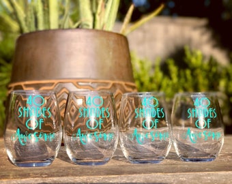 40 shades of Awesome stemless wine glass/ team gifts/ 40th birthday glass/ birthday party/ 40th birthday gift