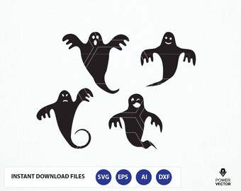 Ghost Svg. Halloween Ghosts Svg, Dxf, Png. Ghost Vector. Ghost Clip Art, Halloween Clip Art. Ghost Cut Files, Cricut, Silhouette Files