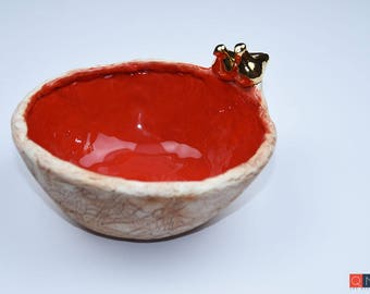 Gold-birds Medium Red Bowl, Handmade Luxury Ceramic, Melbourne