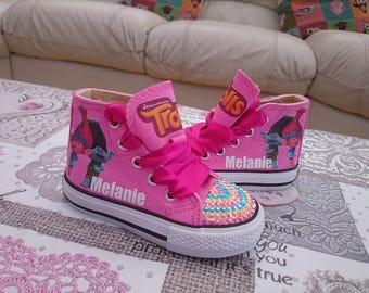 Custom Design High Low Tops Personalised Shoes Sneakers Chucks Kids Trainers Trolls Poppy Branch Guy Diamond Biggie Suki Kids