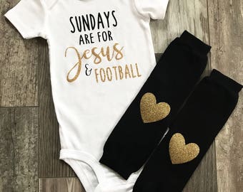Sundays are for Jesus and Football bodysuit, Football Outfit, Baby football outfit, Sunday Bodysuit