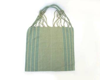 loom tote handbag/ green and beige / mexican bag