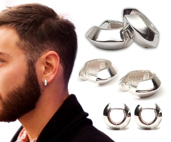 Mens Hoop Earrings Thick Sterling Silver 925 Modern