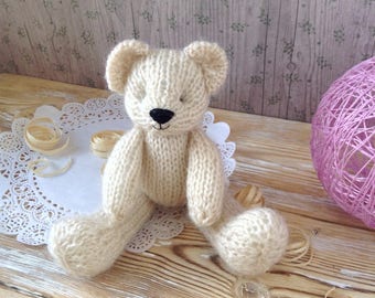 Newborn props, photo props, hand knitted teddy bear, 6 inch soft plush toy, stuffed animals, first birthday gift, softies, knit toy