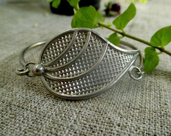 Metal vintage bracelet silver sheet thin ring bangle mixed metals elegant flora bracelet Retro Jewelry 80s Wrist bracelet, art deco bracelet
